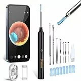Ohrenschmalz Entferner mit Kamera, VITCOCO 1296P HD Ohrenreiniger mit 6 LED Licht, 3,5mm Ultradünnes Otoskop mit 8 Stück Ersatzlöffel, Ohrenkamera Kompatibel mit iOS & Android Smartphone, Schwarz