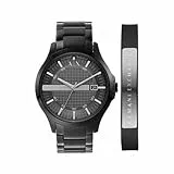 Armani Exchange Herrenuhr, DreizeigerDatumswerk, 46mm Schwarzes Edelstahlgehäuse mit Edelstahlarmband, AX7101