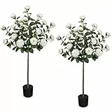 Arborus 2 STK Künstlicher Kamelienbaum Kunstbaum im Topf 120 cm Kunstbaum Kamelie Kunstpflanzen Groß Dekobaum mit Blüten Künstliche Pflanze Indoor Schlafzimmer Wohnzimmer Deko