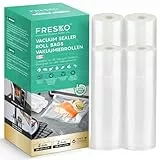 FRESKO Vakuumrollen 2 Rollen 28 x 600cm+2 Rollen 20 x 600cm, Professionelle Vakuumierbeutel Folienbeutel, Größe für alle Vakuumiergeräte, BPA-frei, Geprägte Luftrillen, Sous-Vide-Gefrierbeutel
