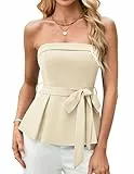 GRACE KARIN Trägerlose Tube-Tops für Damen rückenfreies Bandeau-Top zum Ausgehen trendiges Schulterfreies Schößchen-Taillenbinden Sommer-Bustier-Tops