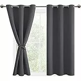 DWCN Vorhang Blickdicht Dunkle Verdunkelungsgardinen mit Ösen 2 Stücke Thermogardine für Wohnzimmer, Schlafzimmer, Gardinen Kurz, Dunkelgrau, 137x117cm(HxB)
