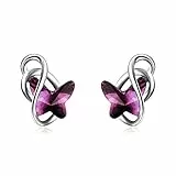 AOBOCO Schmetterling Ohrstecker 925 Sterling Silber Damen Schmetterling Ohrringe für Mädchen Kinder (amethyst)