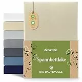 Dreamzie Premium Spannbettlaken 180x200cm bis 200x200cm Beige, Spannbetttuch aus 100% Jersey Biobaumwolle, 150 g/m² - Oeko-TEX