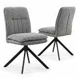 FurniSoar 2er Set 360° Drehbar Esszimmerstühle Grau, Ohne Armlehnen, Doppelte Polsterung & Bogen-Rückenlehne, Chenille mit Drehfunktion & justierbaren Bodenschonern, Moderne Esszimmerstühle