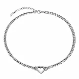 JewelryWe Halskette Herz Damen Panzerkette - Silber Punk Edelstahl Kubanische Kette Choker Halskette mit Herz Anhänger Flach Panzerkette Chunky Kragen Halskette für Frauen Mädchen