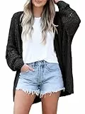 Friptspyg Strickjacke Damen Cardigan Langarm Lochmuster Frühling Sommer Strand Freizeit und Reisen Leicht, Schwarz M