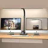 LOTTBUTY Doppelkopf Schreibtischlampe LED dimmbar,24W 80CM Homeoffice Tageslichtlampe Schreibtisch Lampe, Schwanenhals Büro Tischlampe schwarz, Augenschutz Monitorlampe,5 Farbmodi