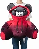 corimori 50 cm großes XXL Plüschtier Punk-Bär Teddy Ember Gothic-Bär mit Hoodie, Tunneln und Tattoos, schwarz/rot