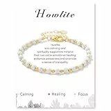 Uwiyo Naturstein Armband für Damen, 4mm Perlenarmband Vergoldete Kugelarmband Verstellbare Edelstein Armband Perlen Armbänder für Fraun Mädchen für Geburtstag Muttertag Weihnachten (Howlith)