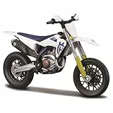 Bburago Husqvarna FS 450 Supermoto Motorrad - Maßstab 1:18 - Unglaublich detaillierte Druckguss-Nachbildung Sammlerstück Motorradmodell, Weiß