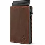 CARD Nine! Magnet Kartenetui - Premium Slim Wallet - Geldbörse mit RFID-Schutz - Portemonnaie für Damen & Herren - Geldbeutel mit Magnetverschluss (Crazy-Horse-Leder Braun, S Münzfach)