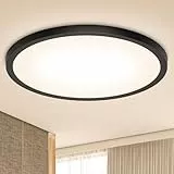 Deckenlampe LED Deckenleuchte Flach Rund -18W Warmweiss Badezimmer 3000K 1600LM IP44 Modern, Led Deckenlampe Schwarz Lampe Badlampe Decke Küchenlampe für Wohnzimmer Keller Flur Küchen 22,3CM UltraDünn