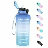 ETDW Trinkflaschen mit Strohhalm 2 Liter [BPA-frei Tritan], Wasserflasche mit Zeitmarkierungen 2L, Sportwasserflaschen 2000ml Auslaufsicher für Fitnessstudio, Camping, Yoga BLAU BLAU