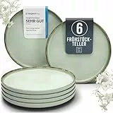 Steingut Frühstücksteller 6 Personen Rustic TESTSIEGER, Hochwertiges Landhaussttil Steingut Dessertteller Set, Kleine Teller, Salatteller - Pure Living in Mintgrün