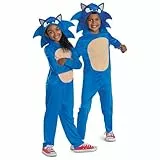 SONIC MOVIE 3 (SEGA) das Igel-Kostüm von Disguise, offizieller Sonic 3-Charakter-Overall für Kinder mit Kapuze, steifen Filzohren und kultigen Stacheln, Größe S Kinder von 5-6 Jahren