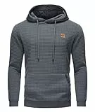 Huayuzh Hoodie Herren Kapuzenpullover Casual Langarm Karierten Kordelzug Jacquard Sweatshirt mit Kapuze Taschen Grau 2XL