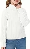 Haloumoning Pullover Mädchen Rollkragen Langarm Strickpullover Lose Casual Oberteile Kinder Herbst Winter Sweater Weiß, 10-12 Jahre