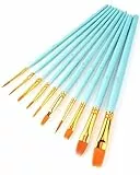 BAVALIN 10 Stück Pinselset - Nylon Acrylfarben Pinsel mit Holzgriffen Detail Pinsel Runde Pinsel Künstler PinselSets für Acrylfarben Aquarelle Öle und Gouache für Anfänger Gemälde Liebhaber (Blau)