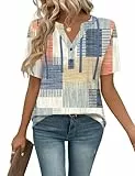 IECCP Tshirt Damen Bluse Elegant Tunika Kurzarm T-Shirt Lässig Oberteile Sommer Outfits Spitzen Sommerbluse Buntes Karomuster XL