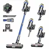 Akku Staubsauger 45000Pa/550W/65Min, 1,6L Staubsauger Kabellos mit Display, Anti-Tangle-Bürste, Selbststehend, Wandladestation, 8-Schicht-Filtration, Ultraleise, für Tierhaare/Teppiche/Hartböden/Auto