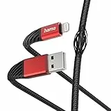 Hama Ladekabel „Extreme“ USB A auf Lightning, Nylon, 1,5m (iPhone Ladekabel, Lightning Kabel, iPhone 14 13 12 11 Pro Max Plus mini SE XS Max XR X 8 7, iPad Pro Air mini, MFI zertifiziert) schwarz/rot