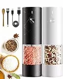 Salz und Pfeffermühle elektrische 2er Set, USB wiederaufladbare-Gewürzmühle elektrisch, einstellbare Grobheit, LED-Licht, Einhandbedienung für Küche BBQ
