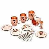 ECHTWERK Moscow Mule Becher Set 13 tlg – 4×500 ml Edelstahlbecher in Kupferoptik mit Untersetzern, Strohhalmen & Messbecher – rostfrei, geschmacksneutral & langlebig für Cocktails & Longdrinks