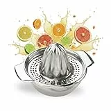 Chefkoch trifft Fackelmann Zitronenpresse aus Edelstahl (425ml) – 2-teilige Zitruspresse, Saftpresse für Zitronen, Limetten & Co., mit Ausgießer für sauberes Dosieren, spülmaschinengeeignet