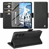 Giyer Handyhülle für Samsung Galaxy A34 5G Hülle mit Schutzfolie, Standfunktion Kartenfach Wallet Premium Leder Schutzhülle Samsung A34 5G Flip Case Cover Klapphülle Galaxy A34 6.6 Zoll (Schwarz)