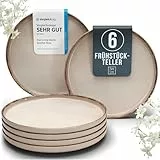 Steingut Frühstücksteller 6 Personen Rustic TESTSIEGER, Hochwertiges Landhaussttil Steingut Dessertteller Set, Kleine Teller, Salatteller - Pure Living in Beige