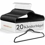 HOUSE DAY Kunststoff Kleiderbügel Schwarz 20 Stück, 0,5 cm dünne Kleiderbügel Platzsparend, stabile hemdenbügel bis 5 kg, Garderobenbügel mit 360°Haken & Schulterkerben für Anzüge, Mäntel, Shirts