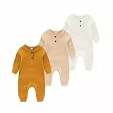 Chamie Baby Romper Newborn Knitted Jumpsuit Long Sleeve Baby Boys Girls Footless One-Piece Suit 0-24 Months,3 Pcs,Brown,Green,Blue