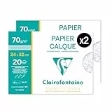 Clairefontaine 96872AMZC – Ein Set mit 2 Hüllen für Zeichnungen, 20 Blatt, hochtransparentes Transparentpapier, 24 x 32 cm, 70/75 g, ideal für technische Zeichnungen
