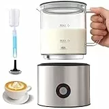 Milchaufschäumer Elektrisch 4 in 1, Milchschäumer Induktion 500ml Kalt Warm, Detachable Glas Visuelles Leise Automatische Spülmaschinenfest für Kaffee und Latte