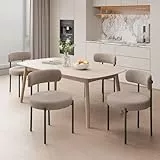 Hawthyhome Esszimmerstühle 4er Set丨Teddy Stoff Runde Boucle Stühle·Mid-Century gepolsterte Küchenstühle·Dining Chairs mit Metallbeinen·grau-braun