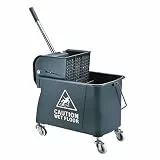 Relaxdays Reinigungswagen, 2-Kammer-System, Putzwagen mit Presse, Mopphalter, HBT: 66x44x28 cm, Wischwagen, PP, grau