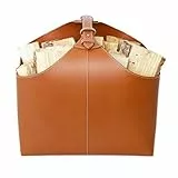 Orskov Ørskov & Co. – Leder Kaminholzkorb Thorge mit Praktischem Tragegriff – Brennholzkorb aus Leder – großer Aufbewahrungskorb für Holz, handgemacht - Cognac braun