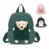 Aucuu Kindergartenrucksack Kinder, Bär Kinderrucksack, Kita Rucksack mit Abnehmbarem Spielzeug, Kindergartenrucksack mit Plüschtier, Kindergarten Schultasche für Mädchen Junge Kindergarten