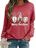 WIEIYM Sweatshirt Weihnachts Langarmshirt Druck Rundhals Pullover Partytop Herbst Winter Langarm BluseTops Stretchy Leichte Sweatshirts Basic Bequem Oberteil,F-Watermelonrot,XL