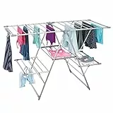 mDesign Wäscheständer in silber - ideal als Flügelwäschetrockner, Standtrockner und Kleidungstrockner - klappbar, viele Ablagemöglichkeiten