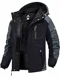 GEMYSE Herren Skijacke Wasserdicht Outdoor Winterjacke Winddicht mit Fleece und Kapuze (Schwarzgrau,2XL)