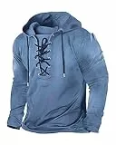 Beotyshow Taktische Herren-Kapuzenpullover, Used-Look, Rotro, Schnürung, Kapuzenpullover, Outdoor-Sport, lang/kurzärmelig, Himmelblau, Medium