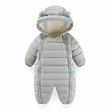 JiAmy Baby Schneeanzug Overall Winter mit Kapuze Strampler Jungen Mädchen Säugling Schnee Tragen Dick Jumpsuit Hellgrau 18-24 Monate