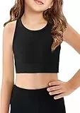 Haloumoning Mädchen Sport BHS Teens Unterwäsche U-förmiger Rücken Trainings Bustier Rundhals Bauchfrei Oberteile Yoga Ballett Tanz Bralette Top Schwarz 13-14 Jahre