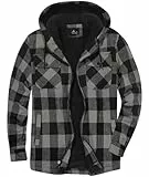 SwissWell Herren Hemdjacke Verdicken Karierts mit Reißverschluss Flanelljacke Plüschfutter Freizeit Gefüttert Kapuzenpullover Männer Winter Hemd Fleece Hoodie Winterjacke mit Taschen(Dunkelgrau M)