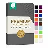 Jacobson Premium Spannbettlaken 200 g/m² Jersey Baumwolle mit Elasthan (90x200-100x200 cm, Anthrazit)
