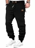 Meilicloth Herren Jogginghose Warme Gefütterte Trainingshose Sporthose Fitness Jogger Sweatpants Trainingshose Herren mit Taschen Regular Fit Schwarz M