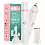 Gesichtshaarentferner für Frauen 4-in-1 Trocken & Nass Nasenhaartrimmer Frauen Rasierer Damen Intimrasierer & Augenbrauenrasierer für Bikinizone, Gesicht, Nase/Ohren, Akku-Anzeige & IPX6 & USB Plug