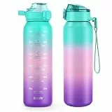 SLUXKE Trinkflasche Edelstahl 1000ml mit Zeitmarkierung, 1L Thermosflasche mit Auslaufsichere Deckel, 1Liter Lsolierflasche Doppelwandig für Heiße, Kohlensäure und kalte Getränke